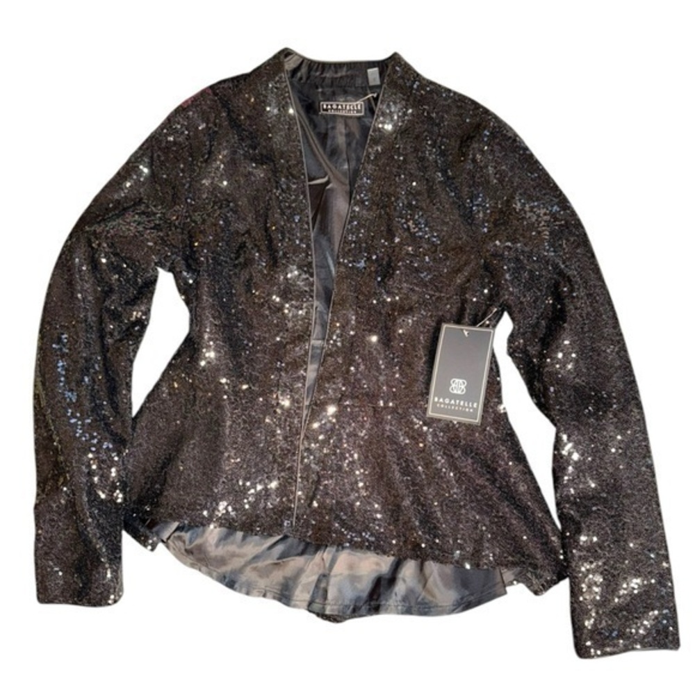 New Bagatelle  Woman black fully sequin open front peplum blazer   See video 😍